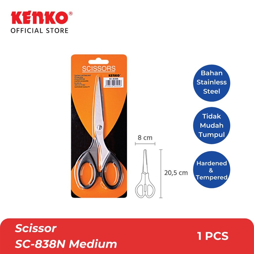 

KENKO Gunting Sedang Scissor / Alat Pemotong Kertas SC-838N Medium