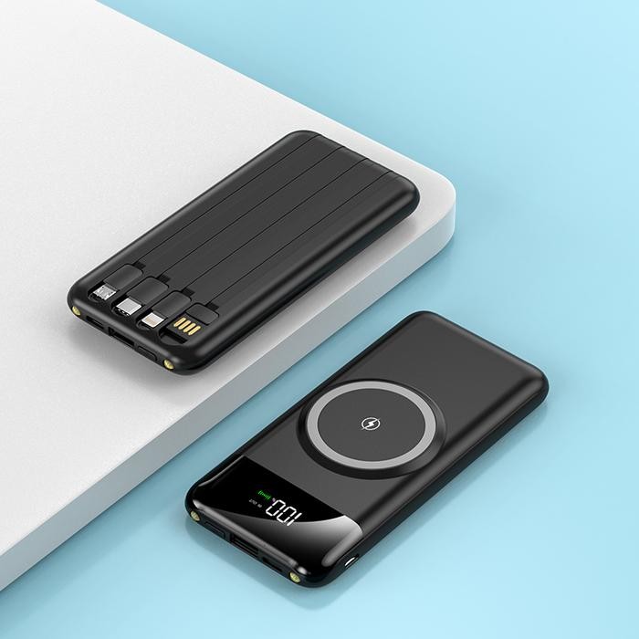 SUTU Wireless Powerbank 20000mAh Built in Cable - Hitam