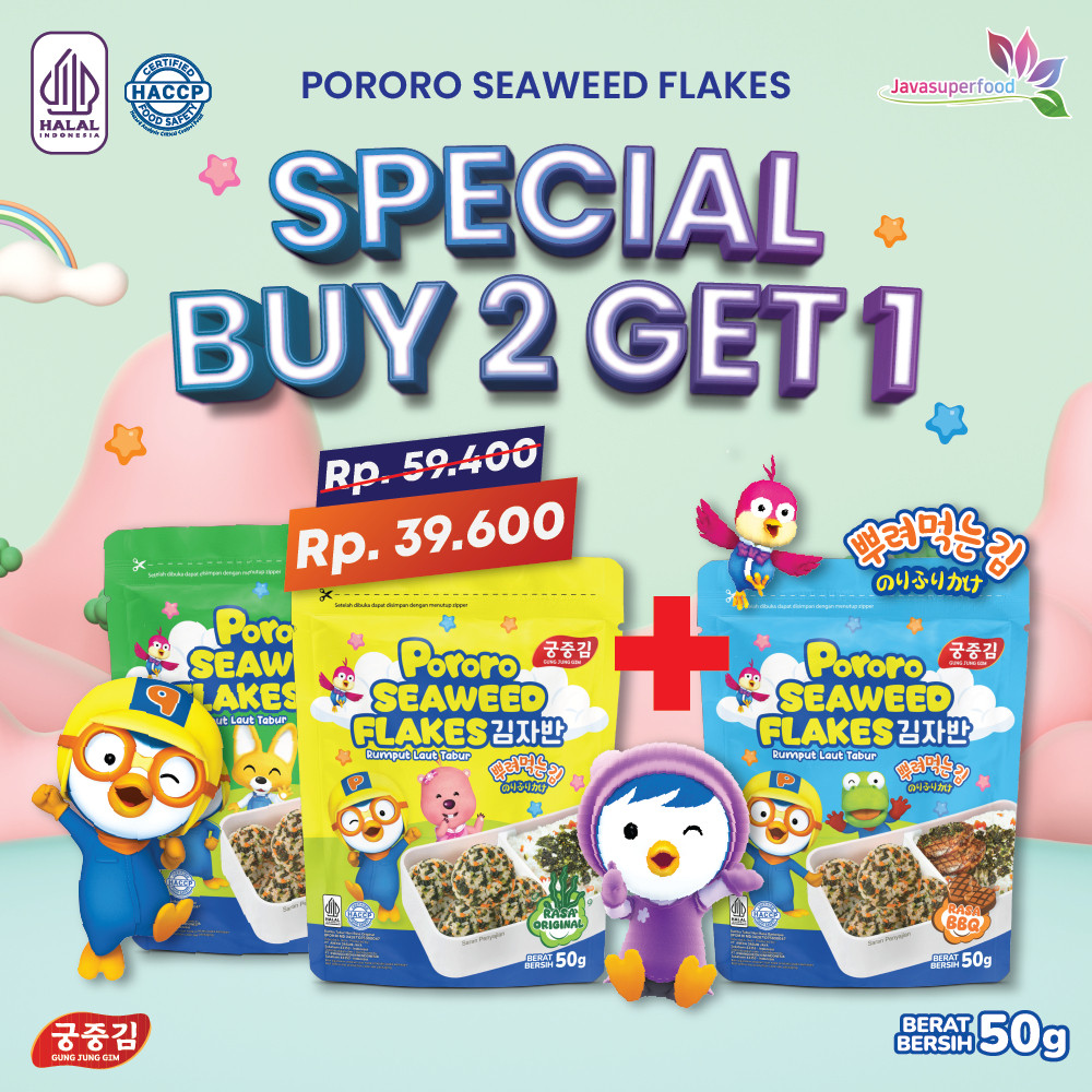 

(BELI 2 GRATIS 1) HALAL PORORO SEAWEED FLAKES / RUMPUT LAUT KERING TABUR / DRIED SEAWEED FLAKES / RUMPUT LAUT TABUR 50G