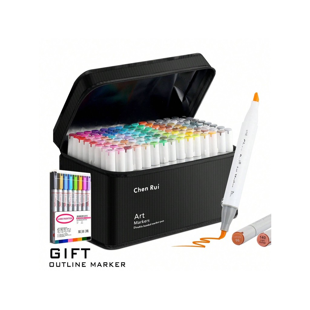 

120/80/60/48 Colors Dual Tip Brush&Chisel Permanent Art Marker Pens with Base & Outline Markers Drawing Supplies Kit-Refillable