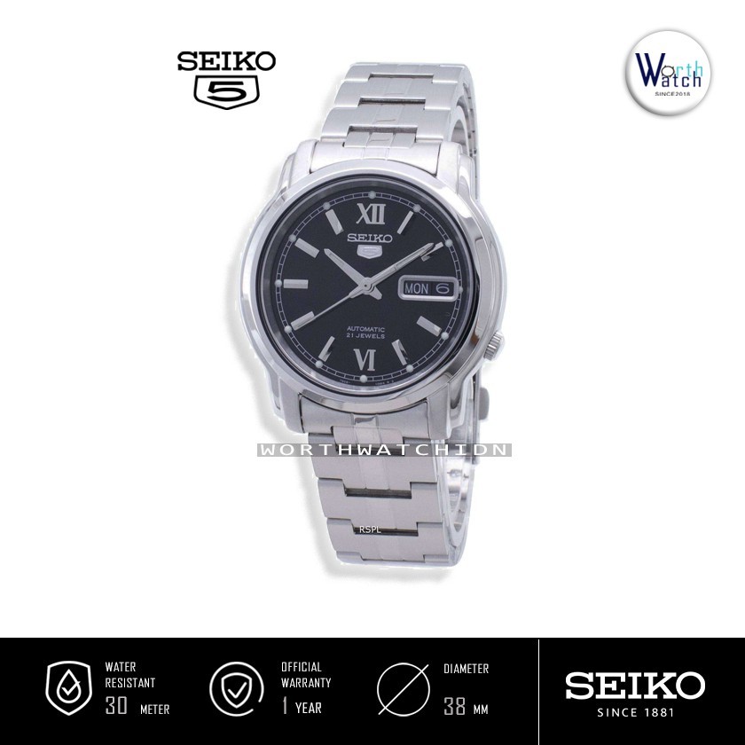 Jam Tangan Pria Otomatis Seiko 5 Men Automatic Black Dial Stainless Steel Original SNKK-81-K1