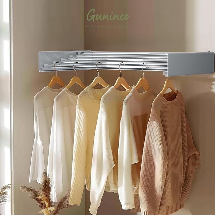 GUNINCO JEMURAN BAJU LIPAT / jemuran handuk baju sepatu lipat / jemuran tempel dinding hemat tempat 