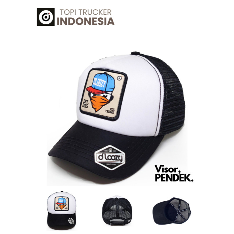 Topi Jaring Visor Pendek Pria Dewasa Original Distro Truker DLOOZY Official Hitam Putih DLZVP-HPH