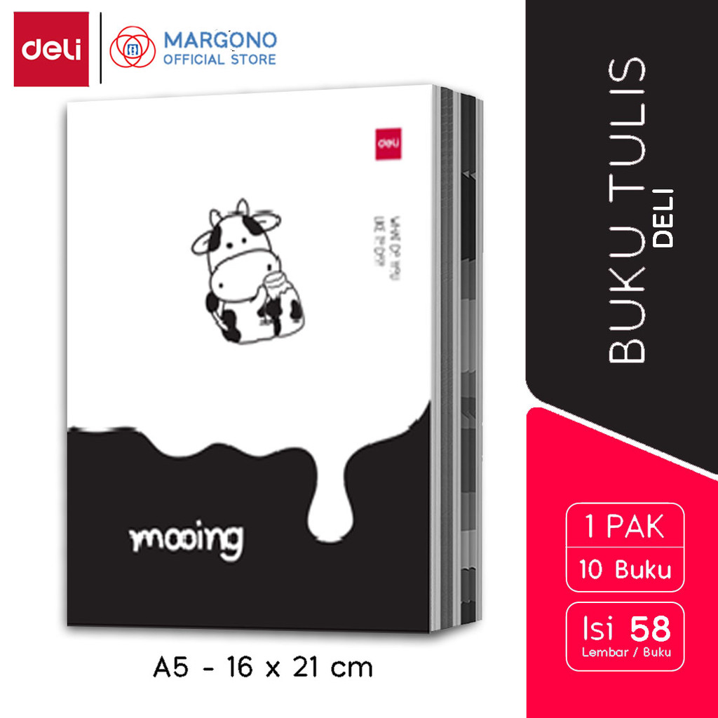 

Mamiseler45 - Deli Buku Tulis Tebal A5 58 Lembar Mooing - 10 Buku Sekolah 1 Pak