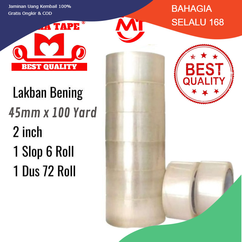 

Lakban mulia tape ukuran 45mm X 100 Yard Kemasan 1 Slop