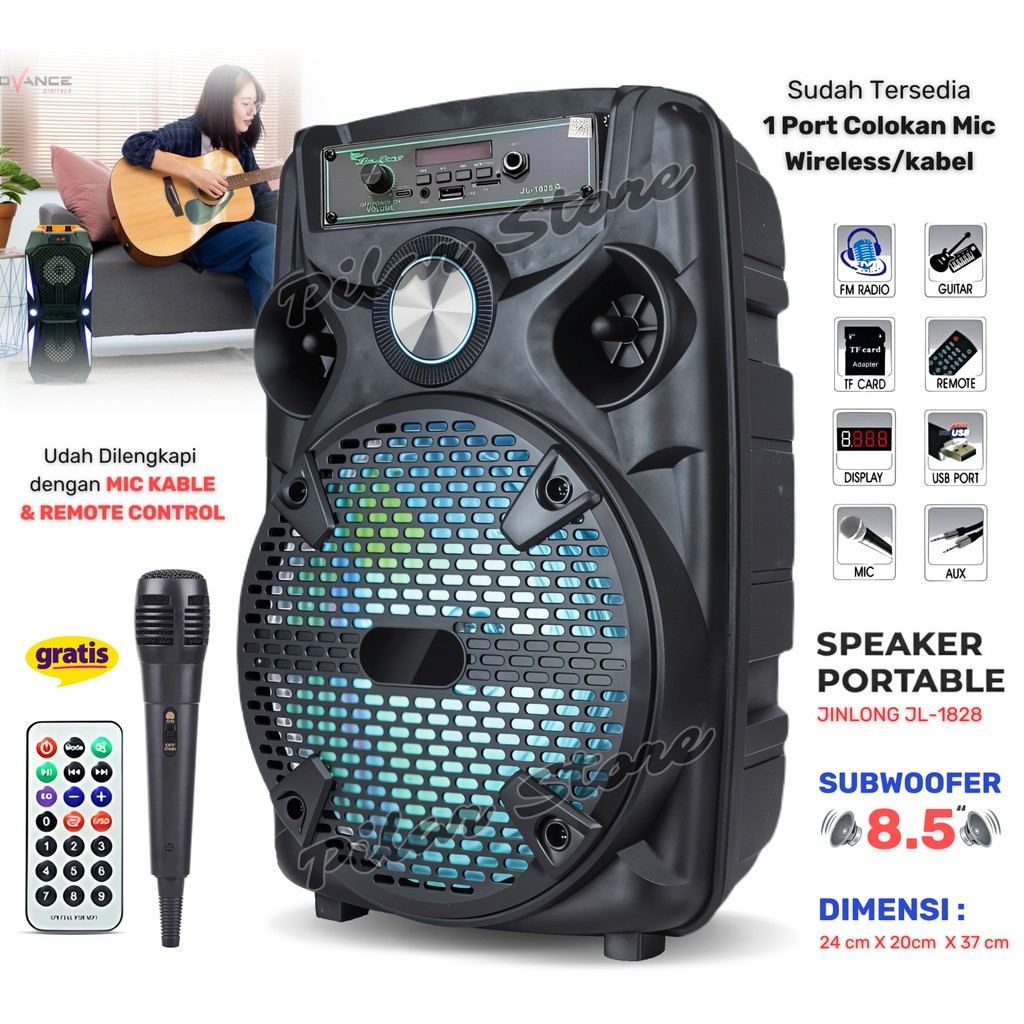 SERBA COD Speaker Bluetooth Jinlong JL-1828 JAGUNG LED 8,5 Inch Gratis Mic Kabel + Remote - Speaker 