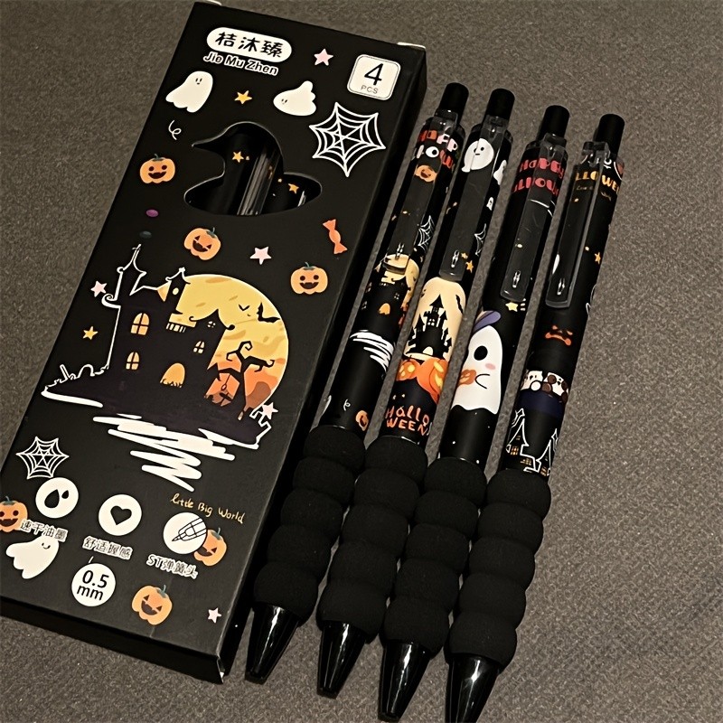 

4pcs Halloween Themed Gel Pens,Featuring Ghosts, Pumpkins, and Witch Hats - Perfect for Back-to-School Stationery Gifts