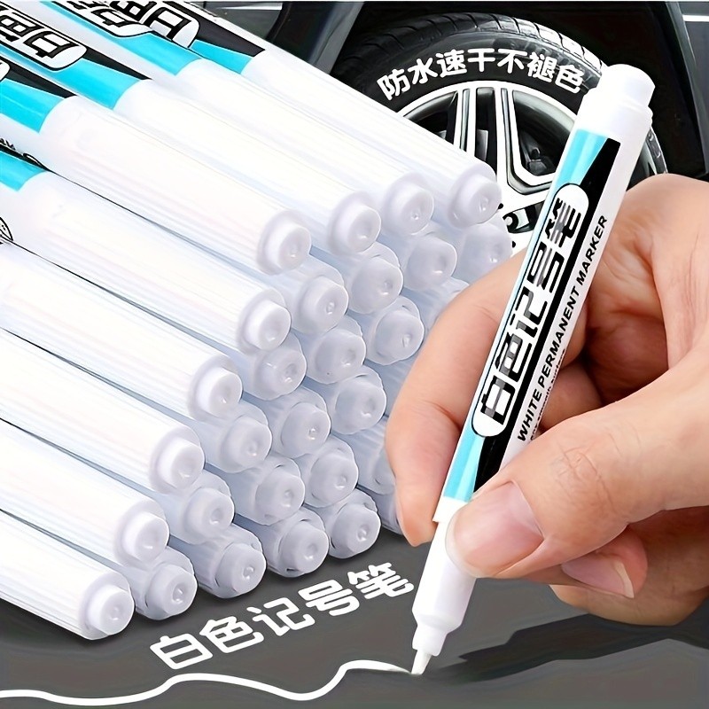 

10pcs White Fine Tip Markers with Extended Punch, Waterproof Deep Hole Marking Pens for Stationery and Gift Packaging