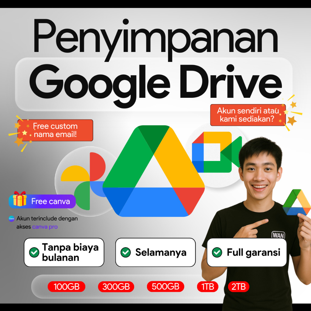 Penyimpanan Google Drive Individual Storage 100GB / 500GB / 2TB Bisa Pakai Akun Sendiri / Baru Aman 