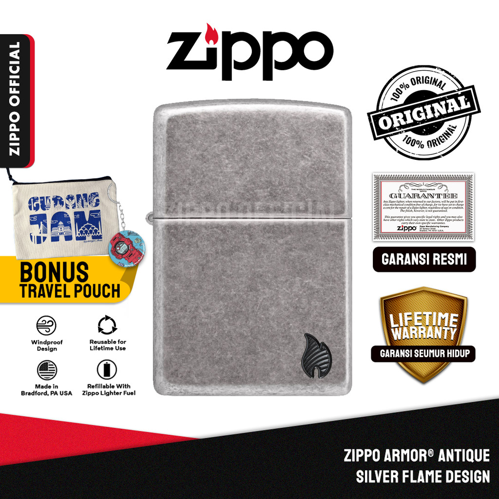 Zippo Armor® Antique Silver Flame Design 46399 | Garansi Lifetime | Original USA