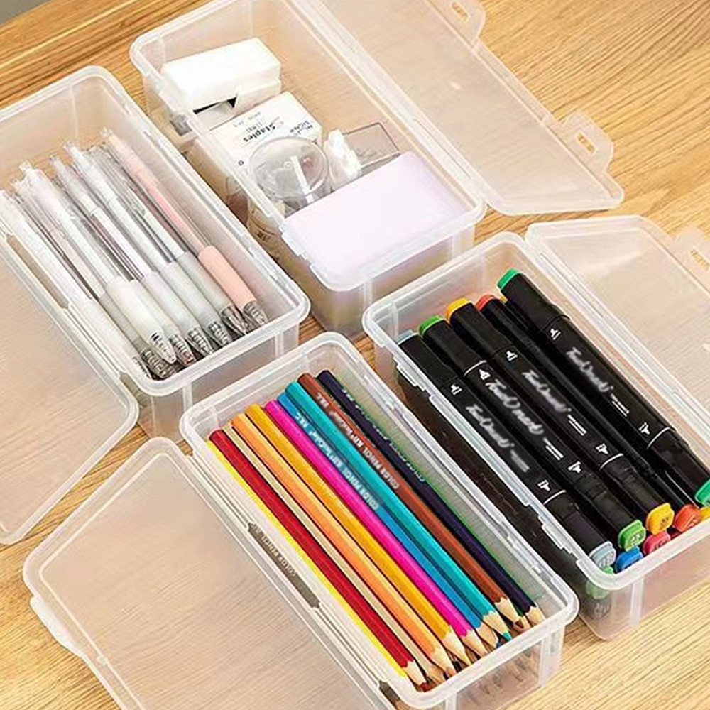

1PC Plastic Translucent Pencil Case Large Capacity Pencil Cable Boxes Portable Storage Organizer Box Student Office Supplies