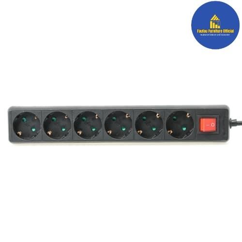Colokan Listrik Kabel/Stop Kontak 6 Lubang Soket - Hitam