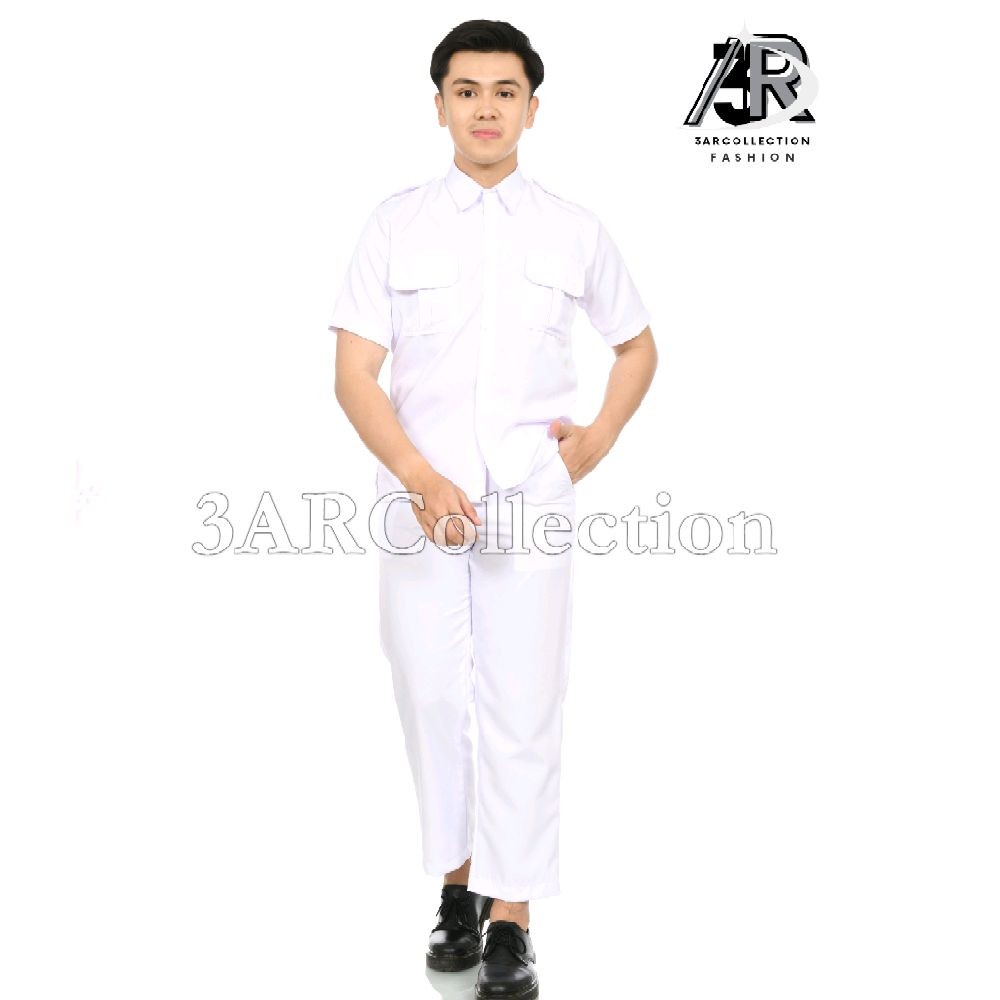 Baju PDH Putih Pria – Seragam Resmi ASN, PNS, dan Pemda, Model Lengan Panjang & Pendek
