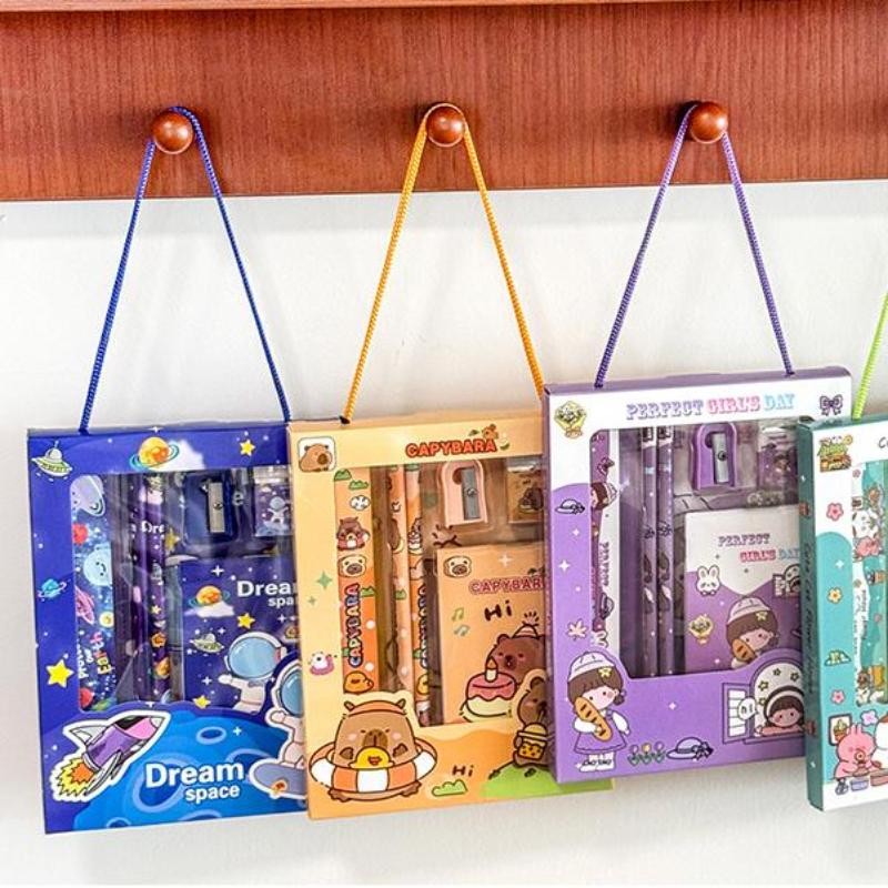 

6Pcs/Set Cute Cartoon Capybara Pencil Stationery Set Kawaii Eraser Pencil Sharpener Children Student Stationery Supplies