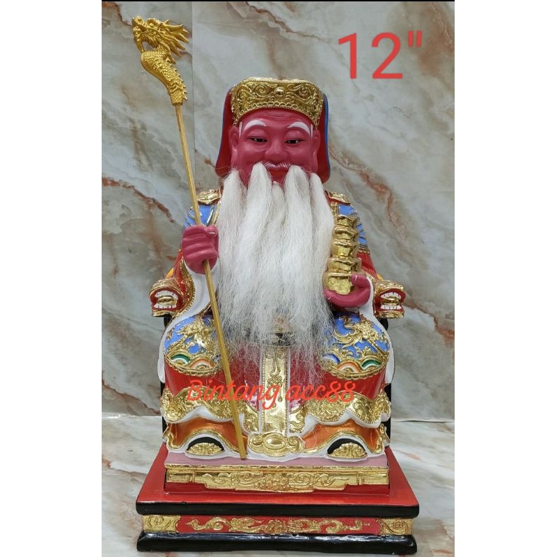 patung dewa hok tek / ta pe kong - tongkat - duduk - kayu - 12inch -s24