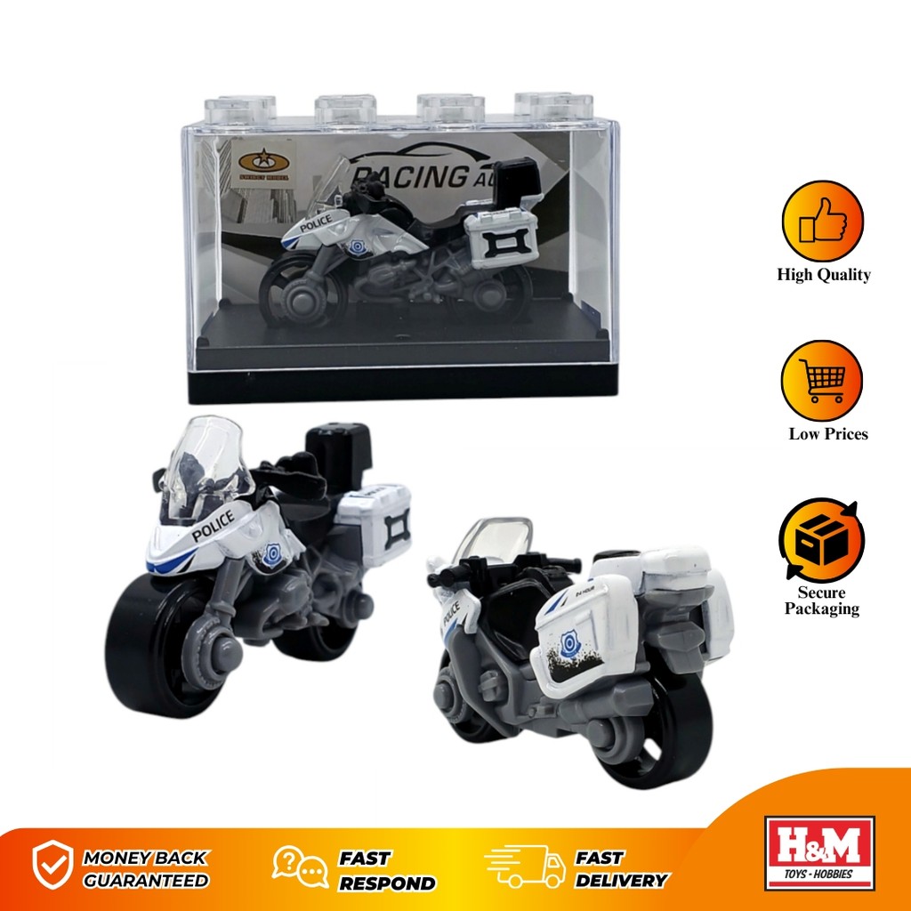 Diecast Motor Police Putih #2 - Mainan Kendaraan Motor Polisi - Kemasan Acrilic