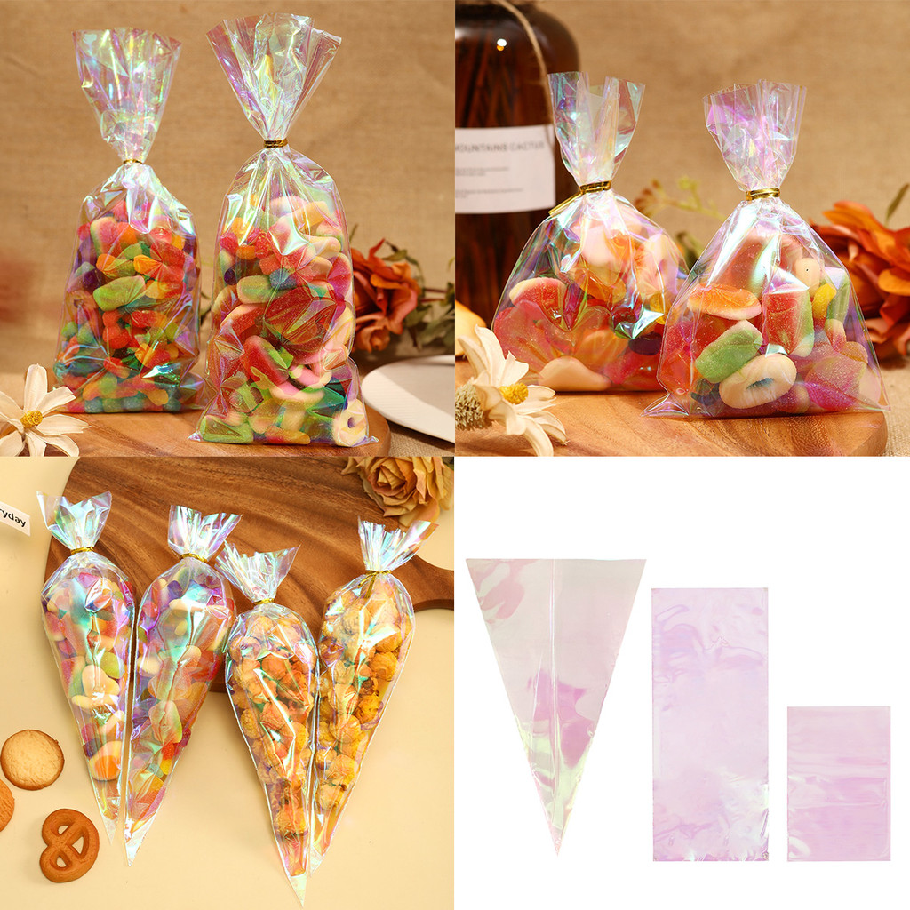 

50pcs Rainbow Cellophane Bags - Holographic Party Favor Bags for Gifts, Goodies, and Events - Perfect for Holidays, Birthdays