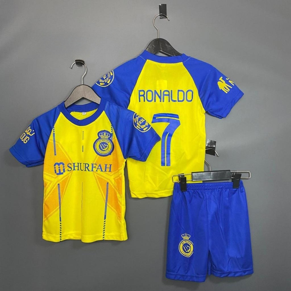 Jersey Bola Anak Motif AL Nassr - Baju Bola Anak Usia 6 Bulan s/d 15 Tahun | Kuning Biru Keren