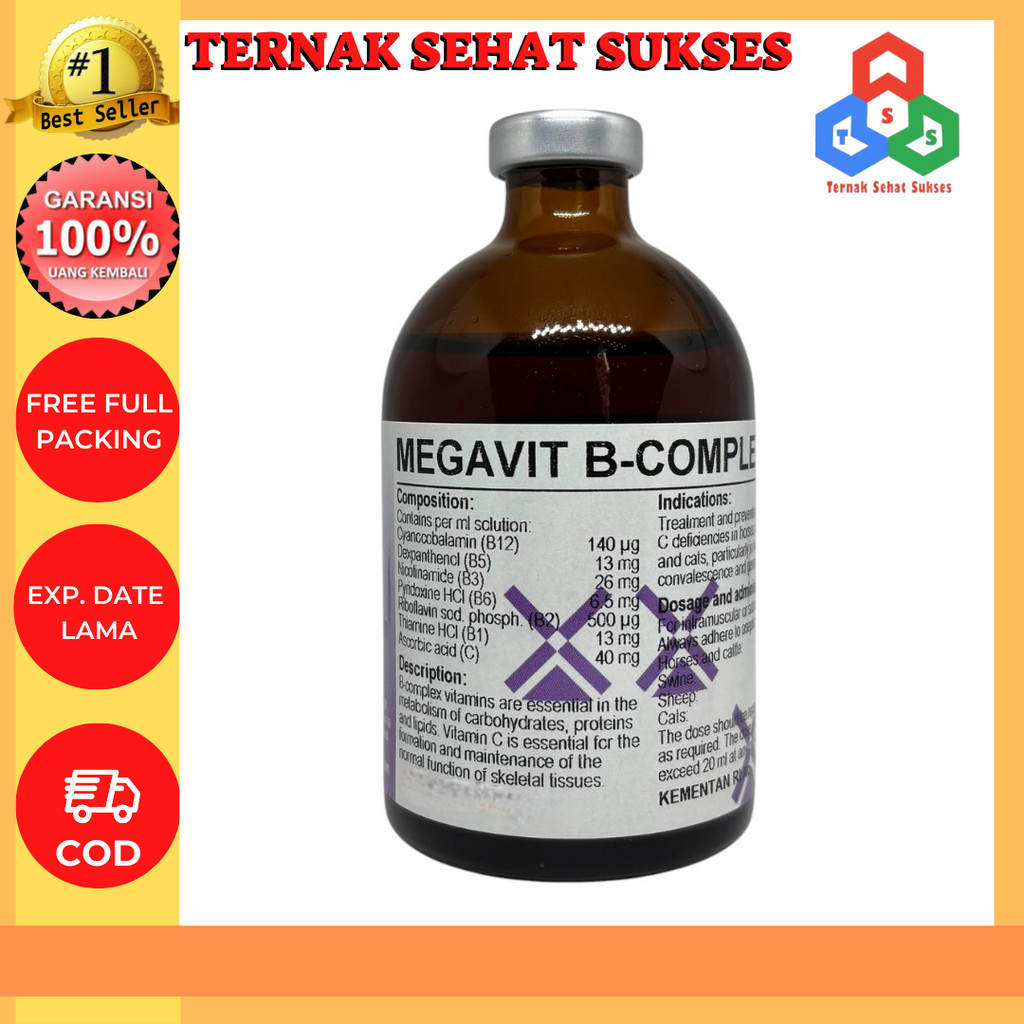 MEGAVIT B COMPLEX 100 ML DUTCHFARM - Vitamin B Complex & Vitamin C Hewan Sapi Kambing Domba Kelinci 
