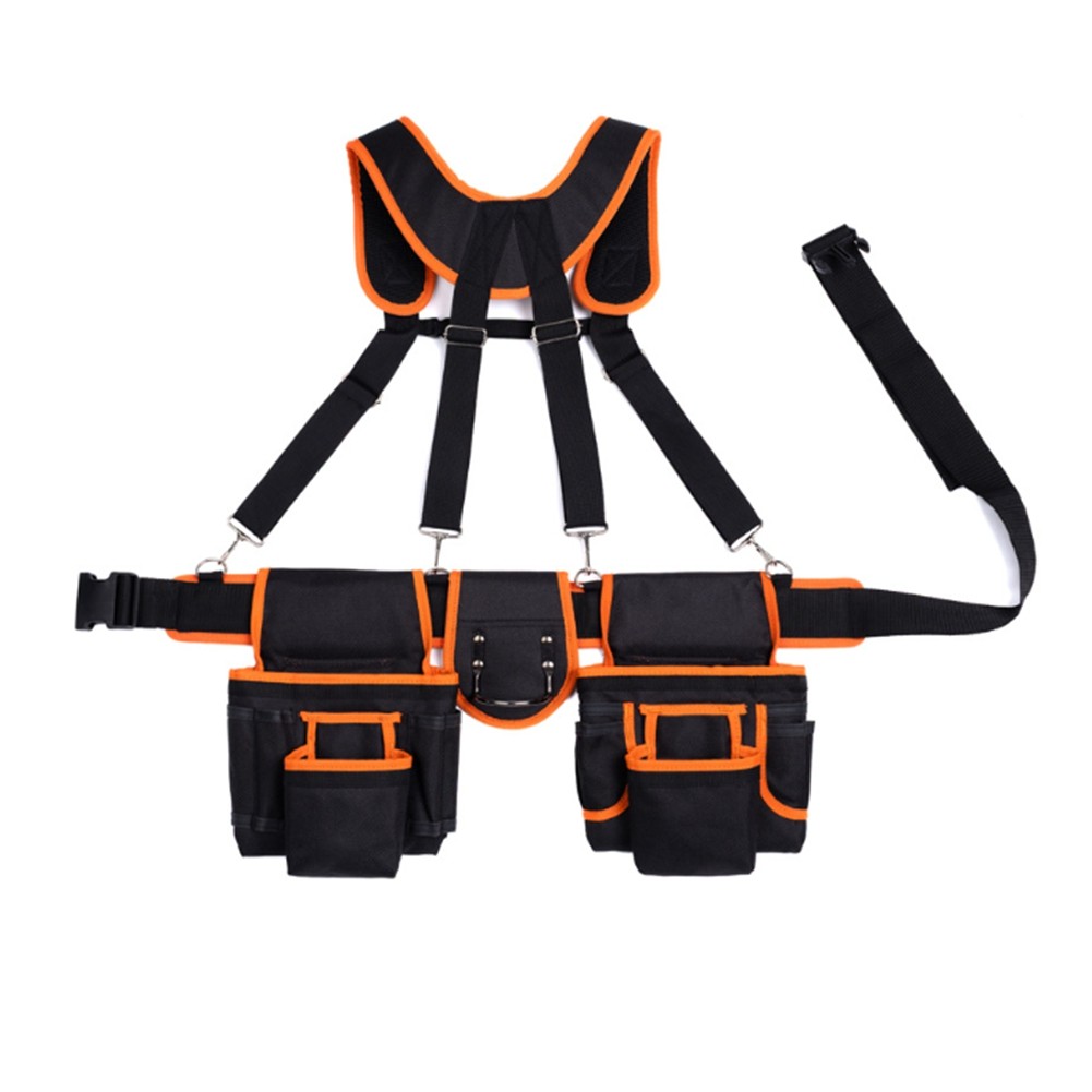 AAAN-Suspender Tool Belt With Pouches Heavy Duty Construction Tool Belt Work Belt Tool Organizer Car
