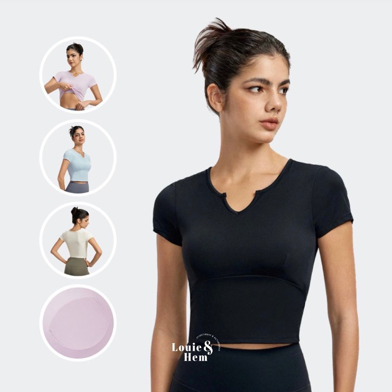Janet Short Sleeve Sports Bra Kaos Baju Olahraga Wanita Lengan Pendek Atasan T-Shirt Yoga Senam Gym 