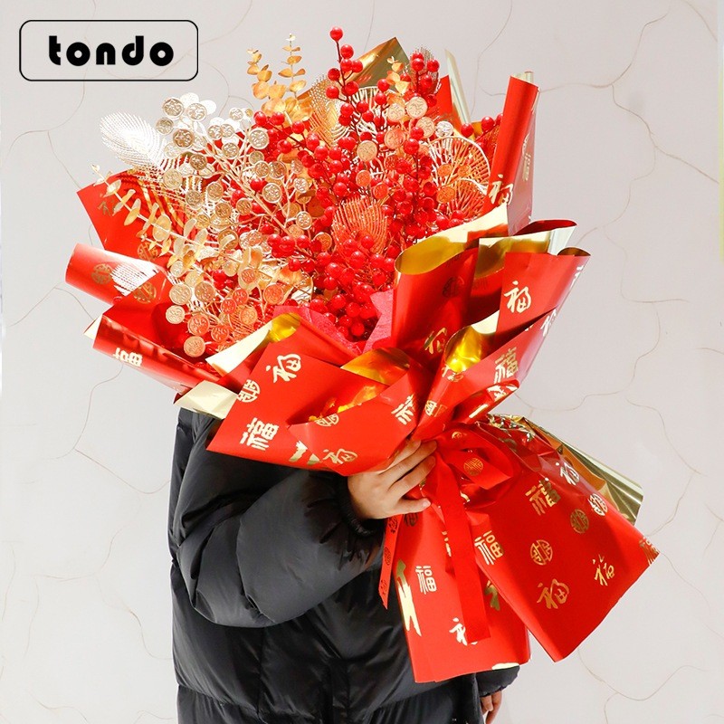 

Kertas Buket Bunga Kertas Cellophane Kertas Kado Imlek Emas Kertas Kado Hok Fuk Flower Wrapping