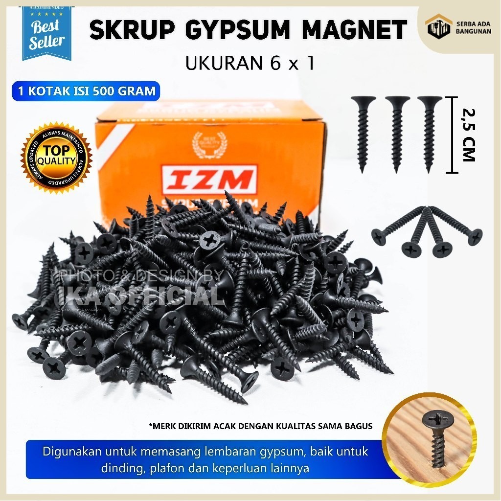 SAB Skrup / Sekrup Gypsum Hitam 1 Inch - per dus = per 500 gram