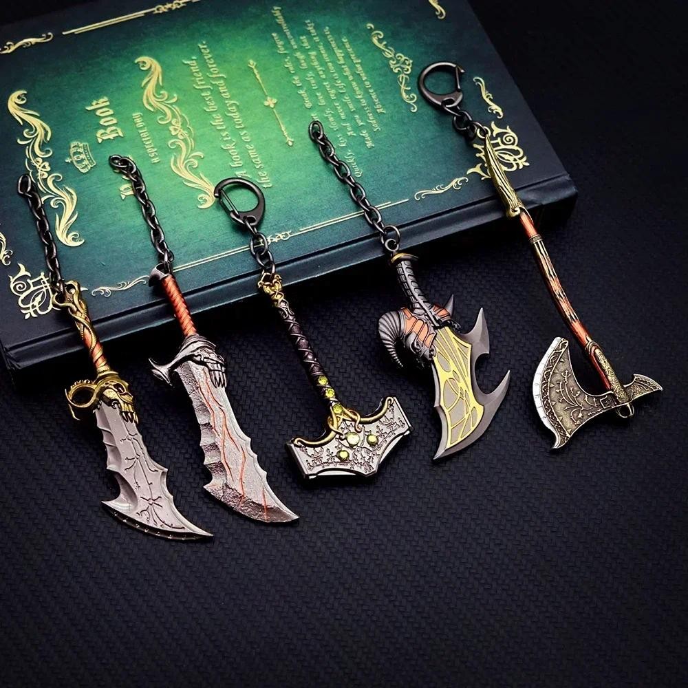 God of War 5 Ragnarok Keychain Thor's Hammer Mjolnir Key Chain Ring Levitan's Axe Keyring Blades of 