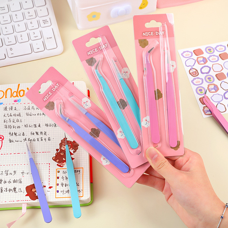 

2pcs Tweezers Creative Macaroon Color Clip for DIY Decroative Journal Diary Scrapbook Sticker Tool Back To School Student Supply