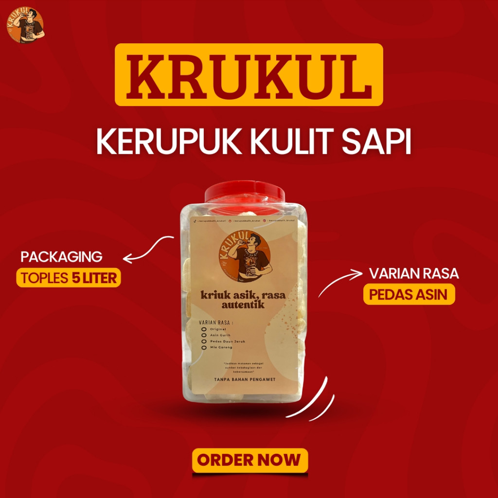

kerupuk kulit sapi toples 5L Rasa Original Pedas Asin Pedas Daun Jeruk Mie Goreng
