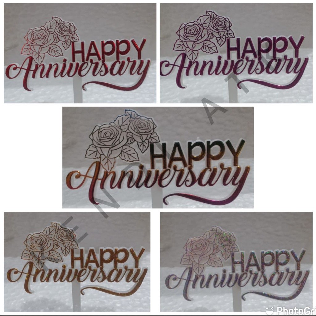 

*AJS* ( ISI 25PCS ) CAKE TOPPER motif BUNGA tulisan "HAPPY ANNIVERSARY" "KTi162
