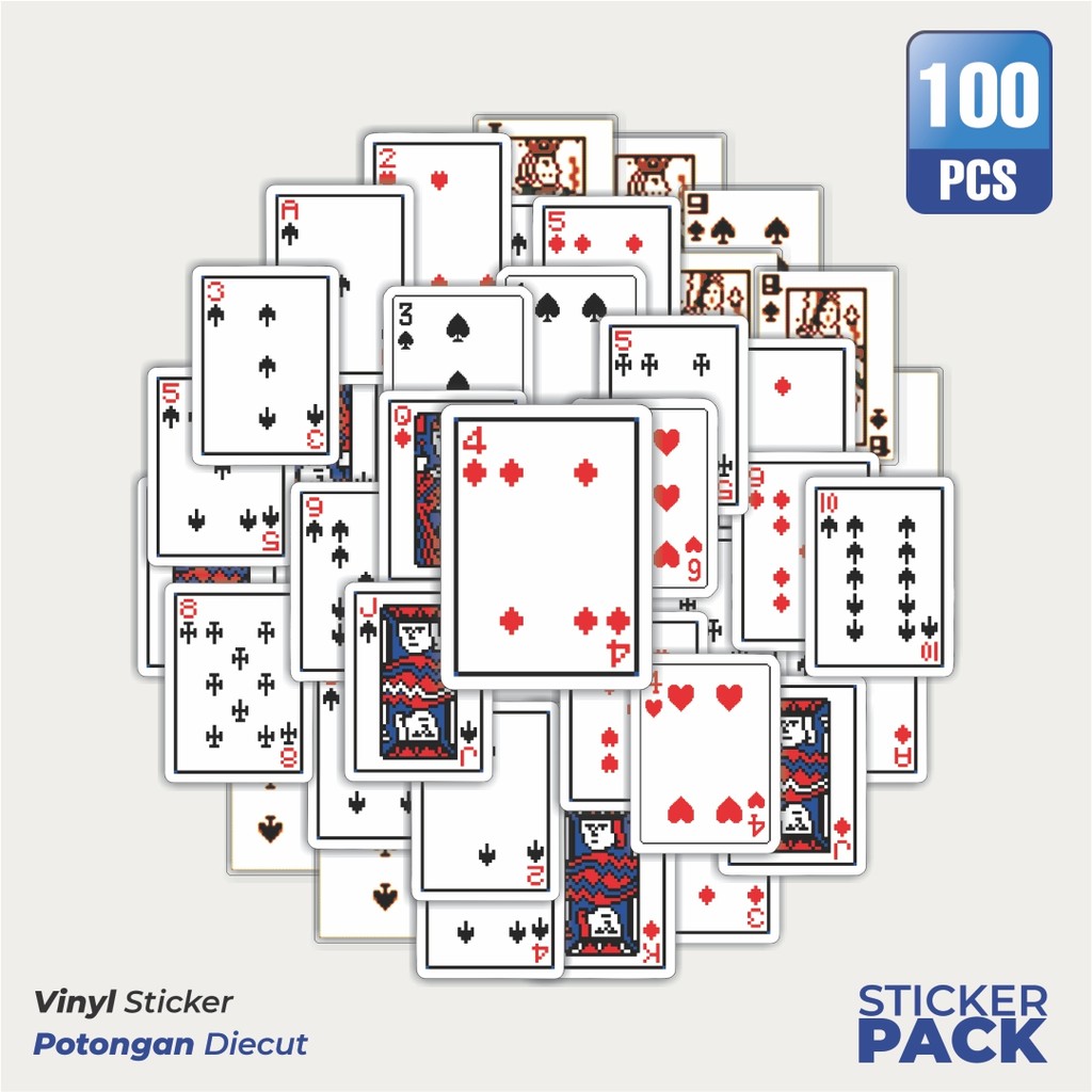

MURAH 100 PCS Stiker Kartu Poker V9 Waterproof Aesthetic- Untuk Laptop, Motor, dan Helm - Paper Stationery Pack