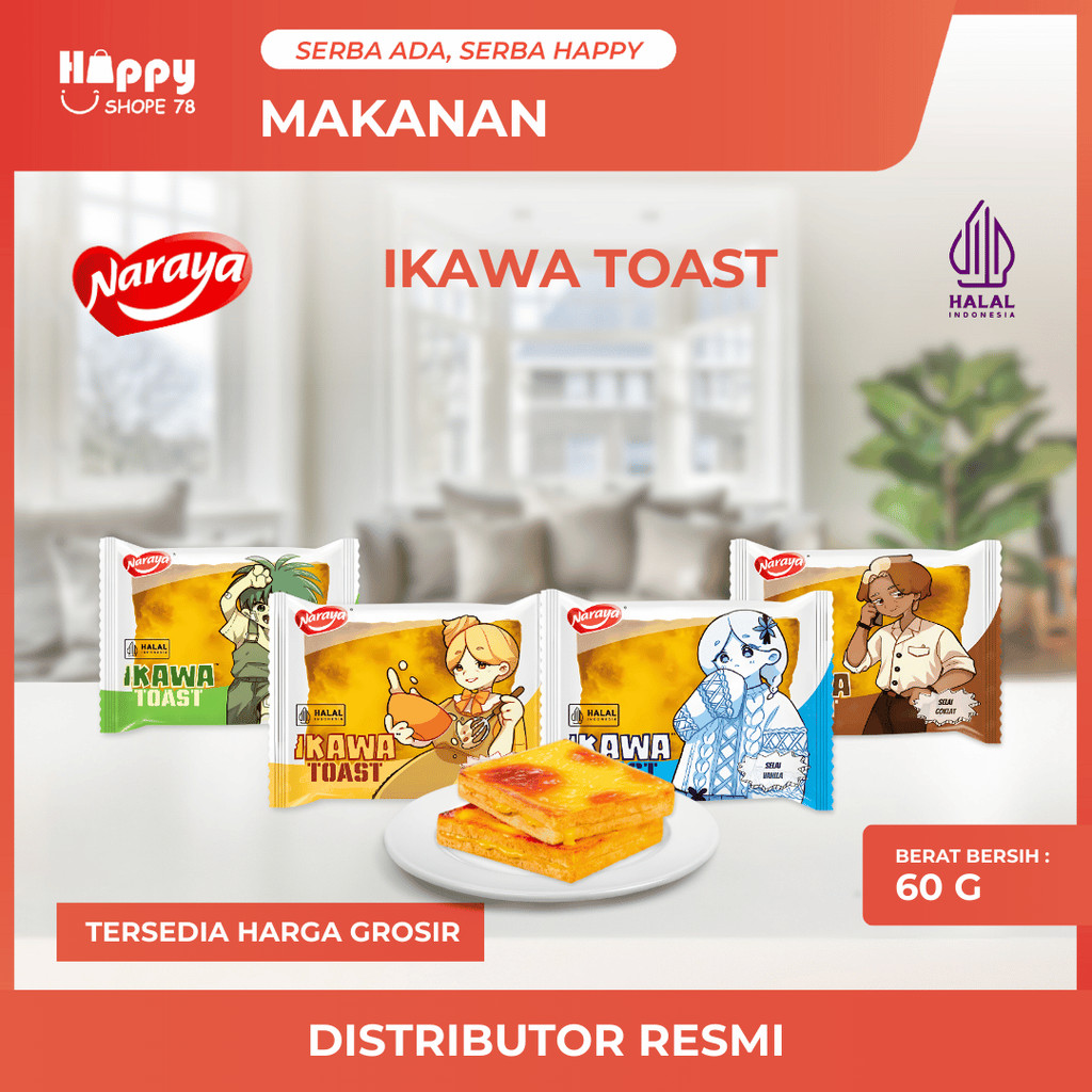 

NARAYA Ikawa Toast 60gr Roti Panggang Isi Coklat / Cream Cheese / Srikaya Pandan / Vanila