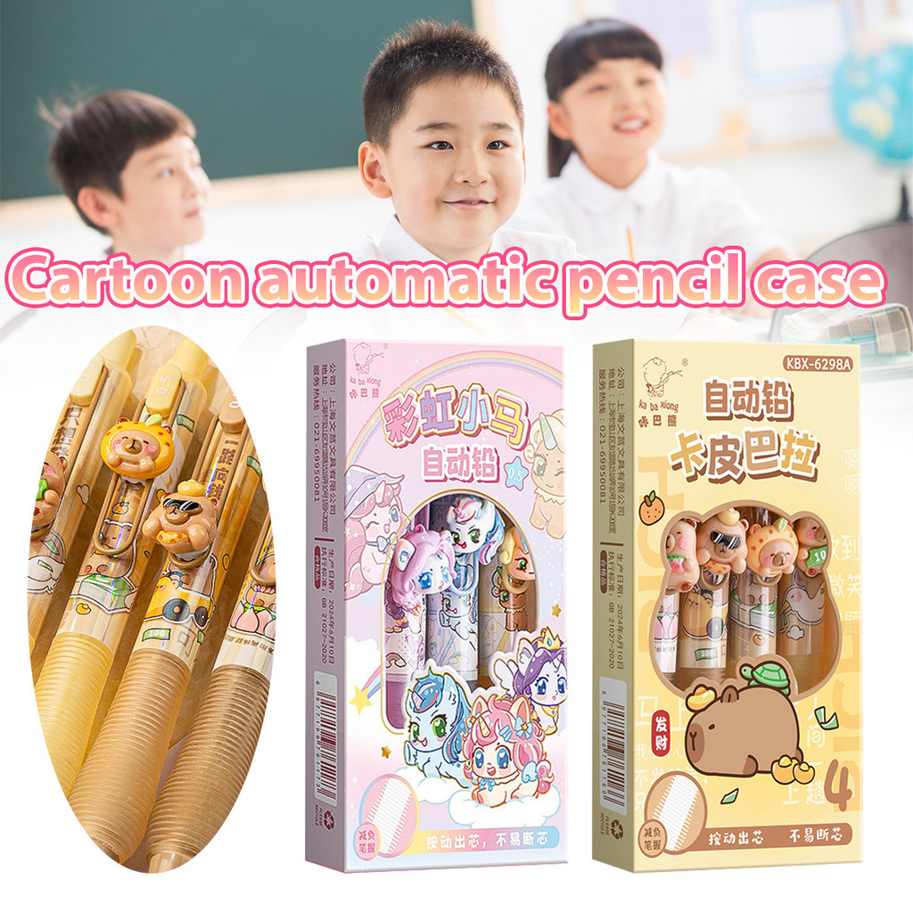 

4PCS/Box Pensil cetek anak Karakter lucu, pensil mekanik premium full printed Cetek Tip 0.5 mm