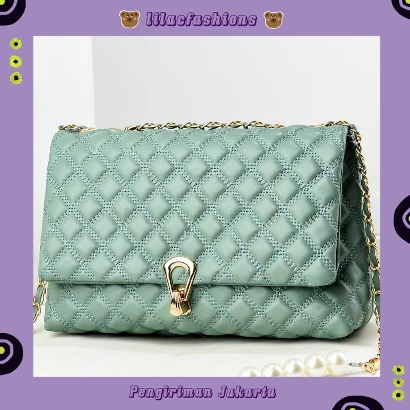 LILACFASHIONS U23592  TAS SELEMPANG WANITA FASHION IMPORT SHOULDER BAG TALI MUTIARA KOMBINASI