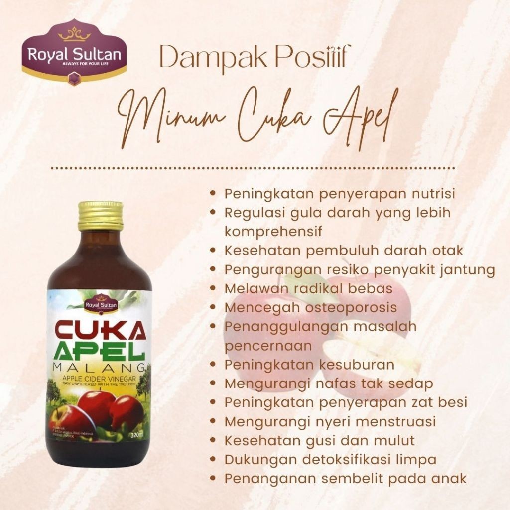 

COD Cuka Apel Batu Malang Royal Sultan 320ml | Apple Cider Vinegar With Mother I cuka apel dijamin ori