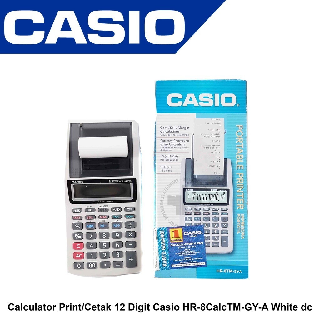 

Casio Calculator Print/Cetak 12 Digit HR-8CalcTM-GY-A White dc