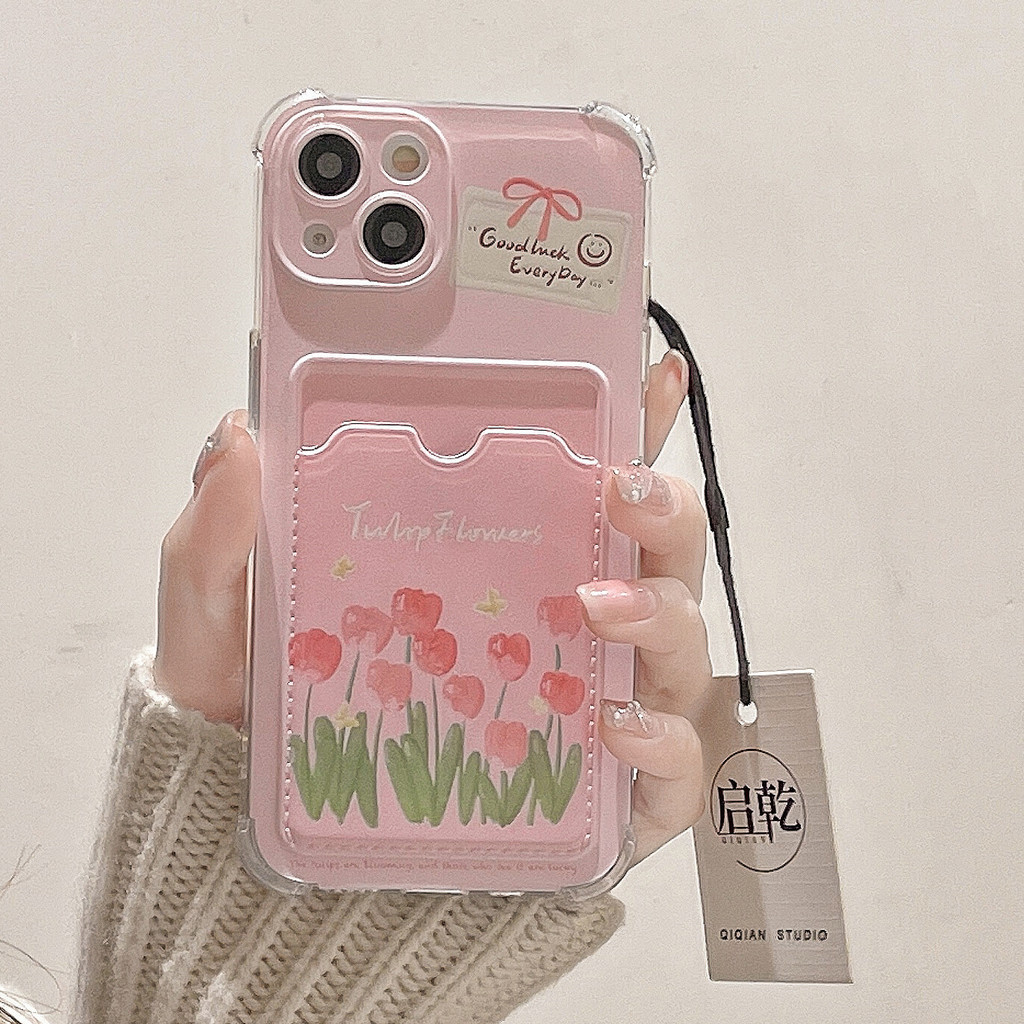 Penutup Kartu Cewek Bunga Tulip Soft Case Untuk IPhone 17 Pro Max 17 Air 16 Pro Max 16 Plus 16E 13 1
