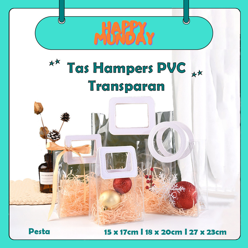 

HappyMunday Tas Hampers PVC Transparan / Tas Mika / Goodie Bag Ulang Tahun