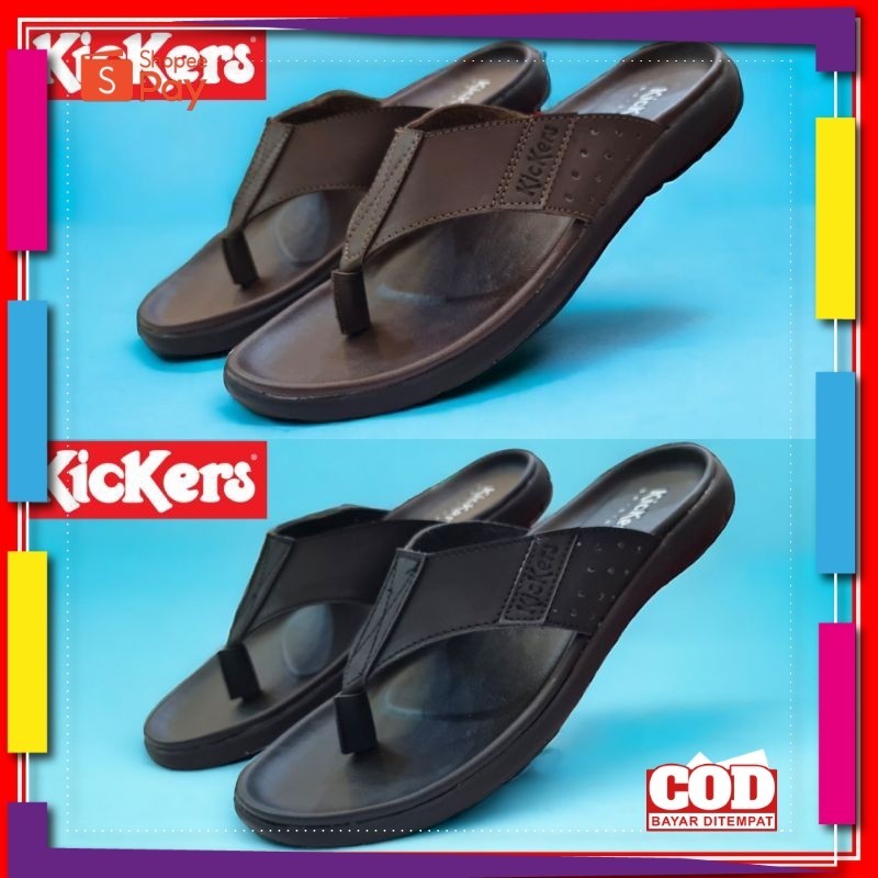 [PREMIUM ORIGINAL] SANDAL JEPIT PRIA KICKERS KULIT / SENDAL KULIT COWOK / SANDAL KASUAL DISTRO TERBA