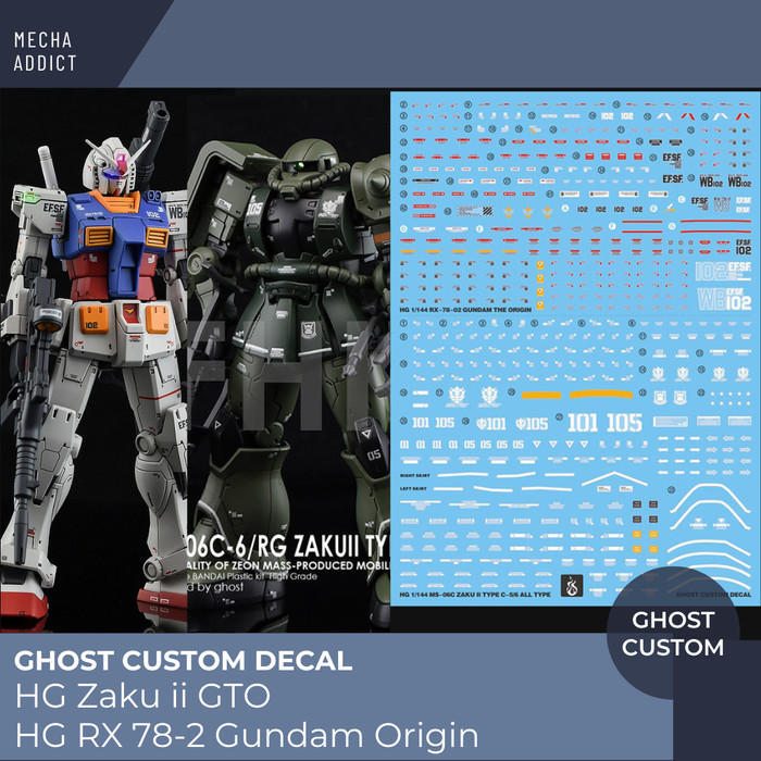 Water Slide Decal HG Gundam Rx 78 2 Origin / Zaku ii GTO by Ghost Decal