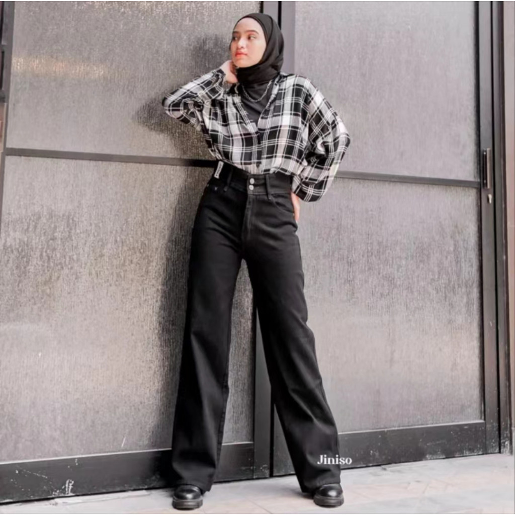JINISO Baggy Celana Jeans Wanita Highwaist