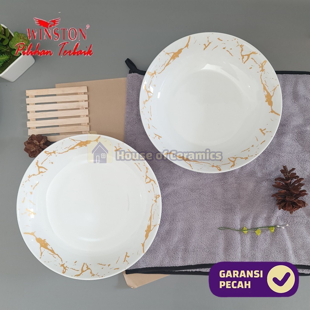 WINSTON Piring Keramik Makan Marmer Emas 7 Inch 18 Cm Piring Makan Keramik Cantik Aesthetic Bermotif