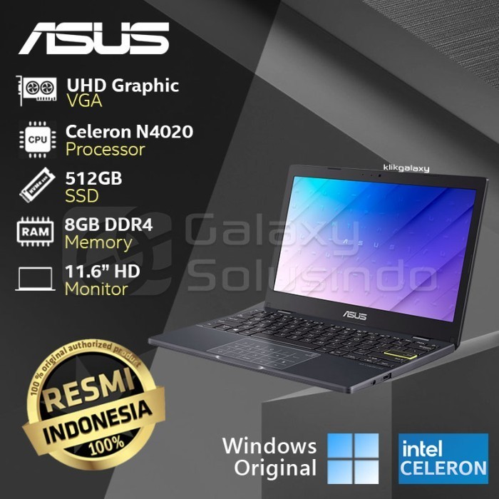 ASUS E210MAO Intel Celeron N4020 512GB SSD 8GB HD4515 Blue HD4516 Black HD4517 Pink Notebook Laptop 