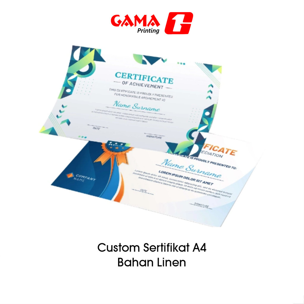 

Cetak Sertifikat Custom A4 Kertas Linen Sehari Jadi Anti Luntur dan Anti Pudar