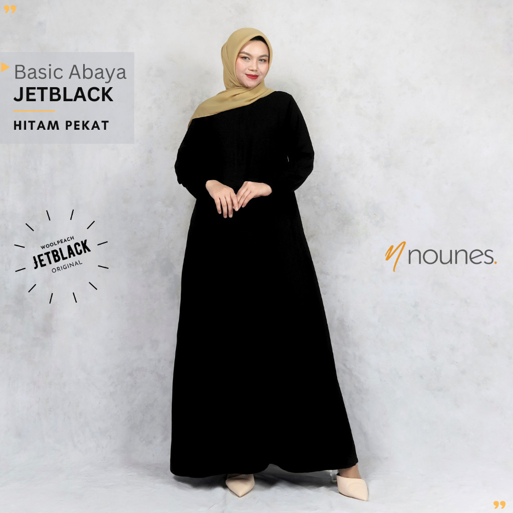 JETBLACK Nounes Basic Abaya Dress Polos Gamis hitam pekat