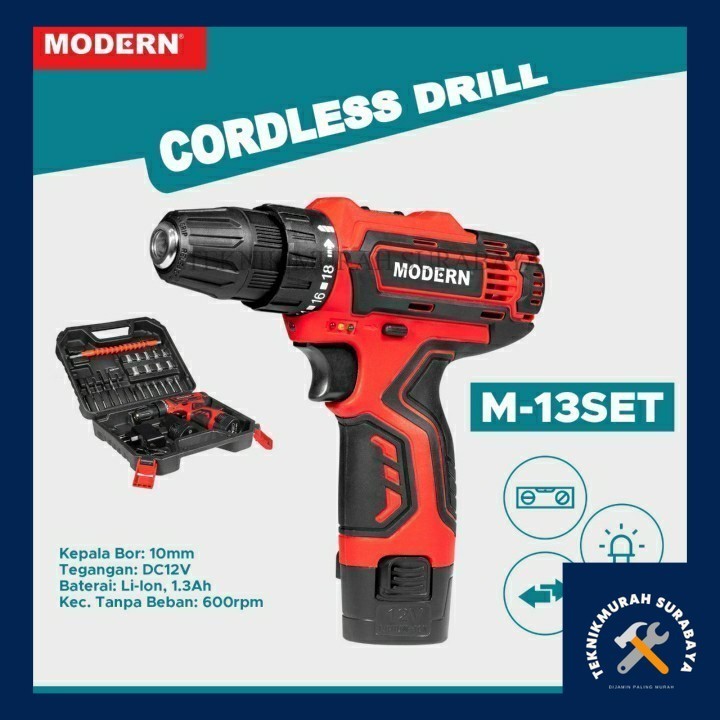 Mesin Bor Baterai Cordless 12 volt / Modern Cordless Drill M-13 Set