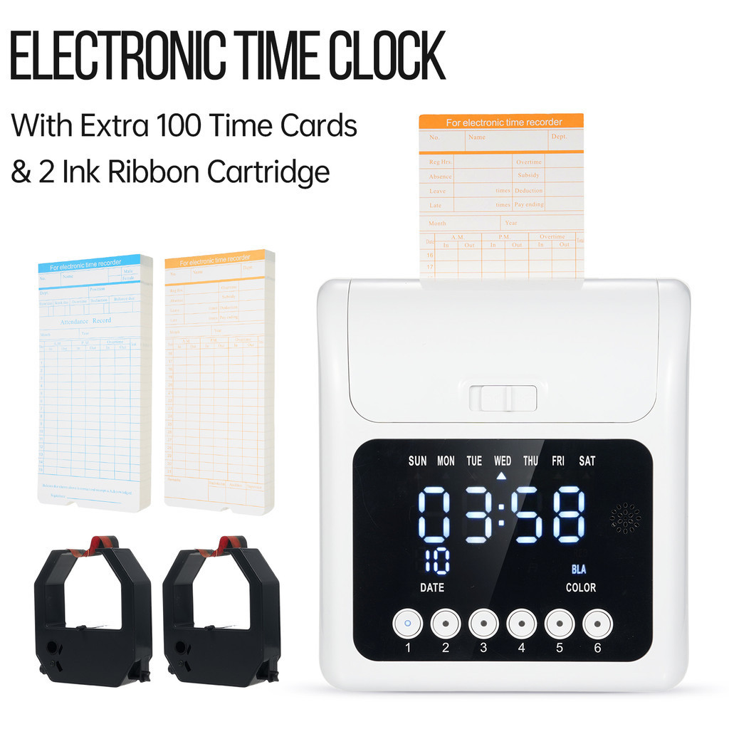 

Electronic Time Clock with Extra 100pcs Time Cards 2 Sided Monthly & Weekly and 2PCS Ink Ribbon Cartridge Employee Attendance