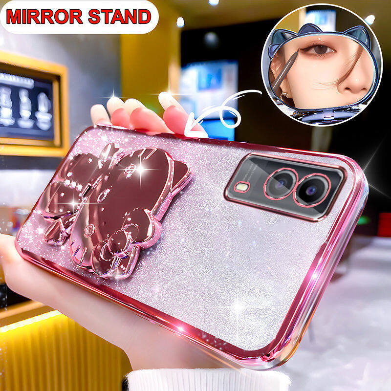 For Vivo Y53s Y51s Y51A Y51 Y31 2020 Case with Cute kitty Stand Holder Luxury Slim Gradient Plating 