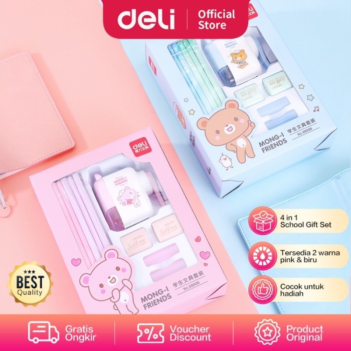 

promo ✨ -Deli Stationery set 4 in 1 68896 - Merah Muda